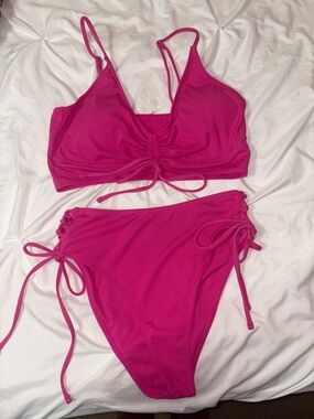 Zaful Hot Pink Ribbed Bikini Set MEDIUM